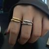 Gold Color Double Layer Rings Metal Line Geometric Ring Exquisite Couple Rings  For Men Women