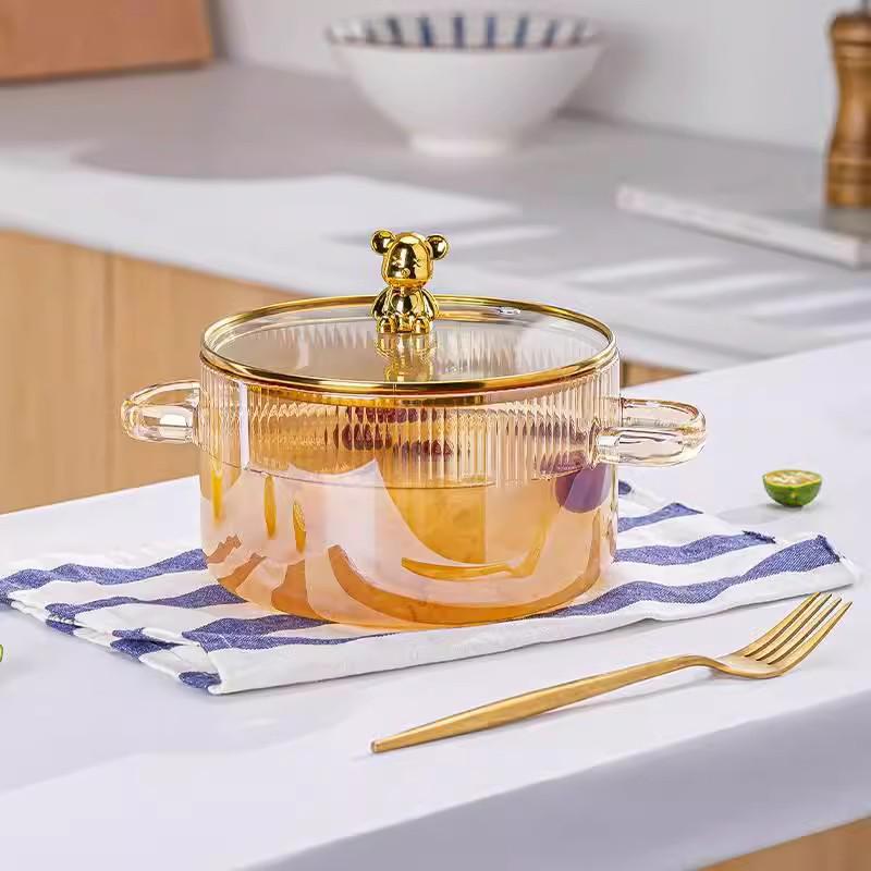 Thickened High Borosilicate Glass Double-Ear Pot for Electric Stove or Open Flame - Perfect for Soups and Noodles