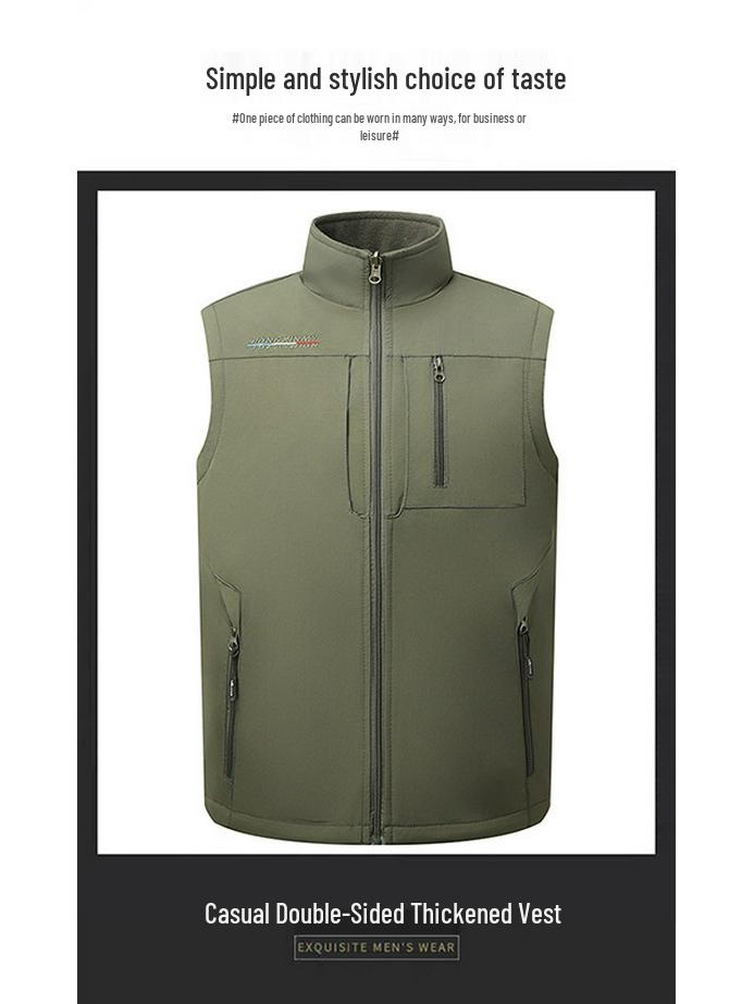 Men's Double-Sided Fleece-Lined Casual Jacket, Multi-Pocket, Dad Style for Autumn and Winter