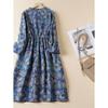 Real Spring New Literary Loose Cotton and Linen Printed Long-sleeved Dress Women's Medium and Long Models