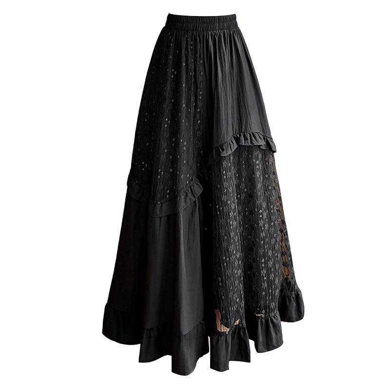 Women's White Lace Ruffled Midi A-line Cake Skirt - 2026 Spring/Summer