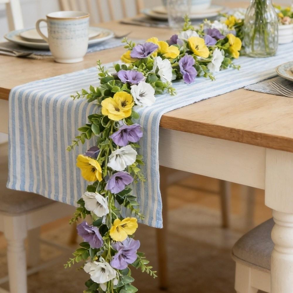 UV Resistant Artificial Pansy Vines Flexible Fake Flower Vines Eucalyptus Leaf Garland Home Mantle