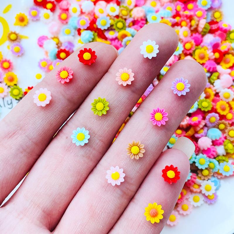 100Pcs  New 6Mm Kawaii Cute Mixed Flowers Flat Back Resin Cabochons Scrapbooking Diy Jewelry Craft Decoration Accessorie A41