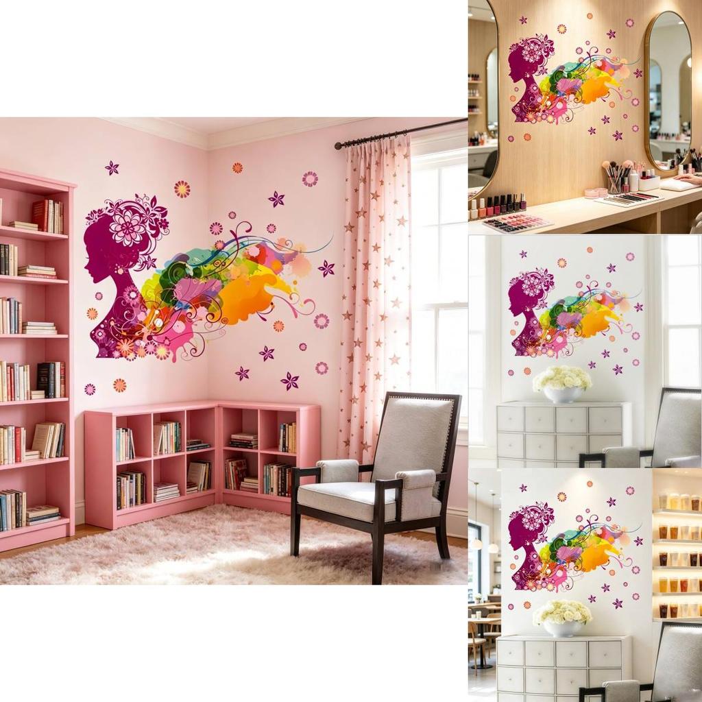 Girl Flower Pink Wall Sticker For Living Room Bedroom Decor With Elegant Design