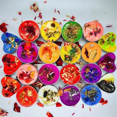 Mini Manifestation Candles Herbal Intention Candle Unscented Spell Dried Flowers Candles with Crystal Tea Lights