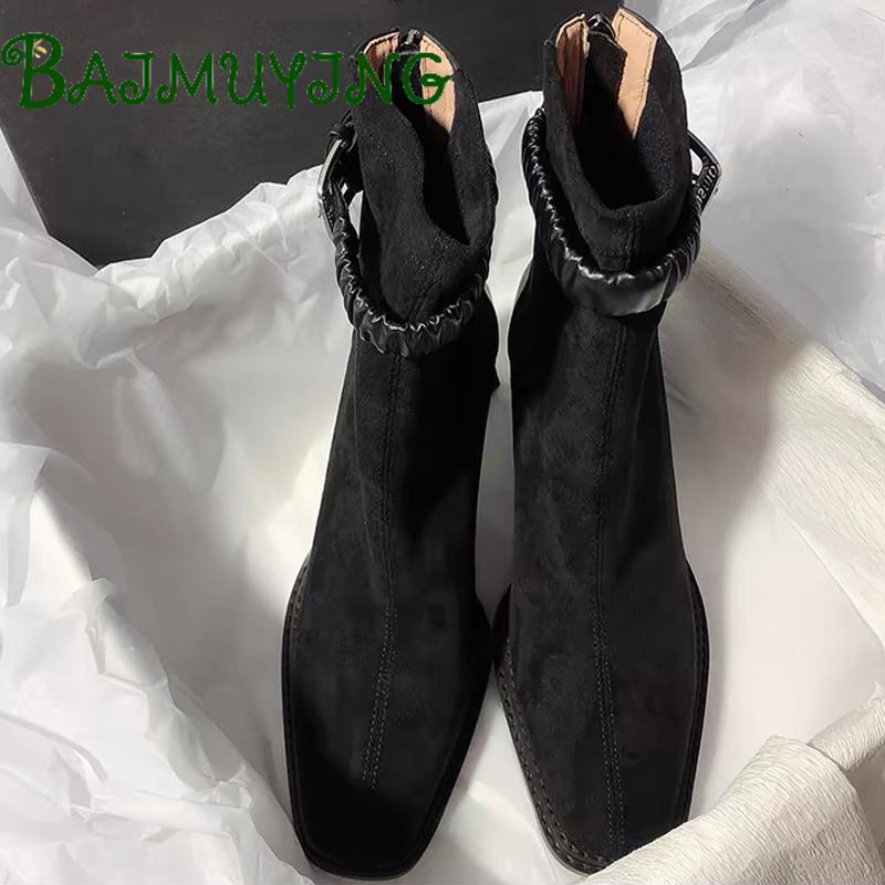 High Heels Square Toe Ankle Boots Women Shoes 2025 Trend Fashion Zipper Mature Office Boots New Elegant Pumps Prom Mujer Botas