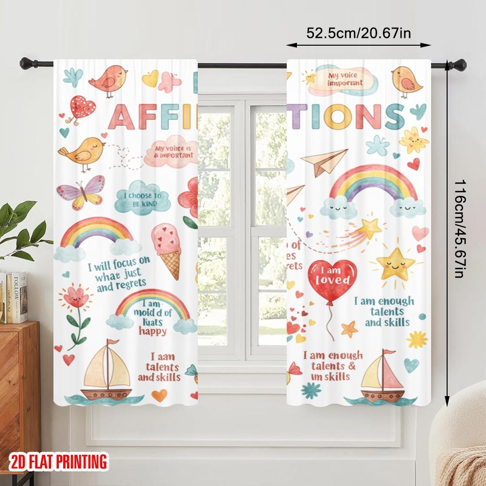 2pcs 2D Flat Printing Party Curtains Daily Affirmations Birds Flower Polyester Fabric Without Electricity Seasonal Party &