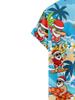 Hawaiian Casual Short-Sleeve Shirt with a Surfing Santa Claus Print