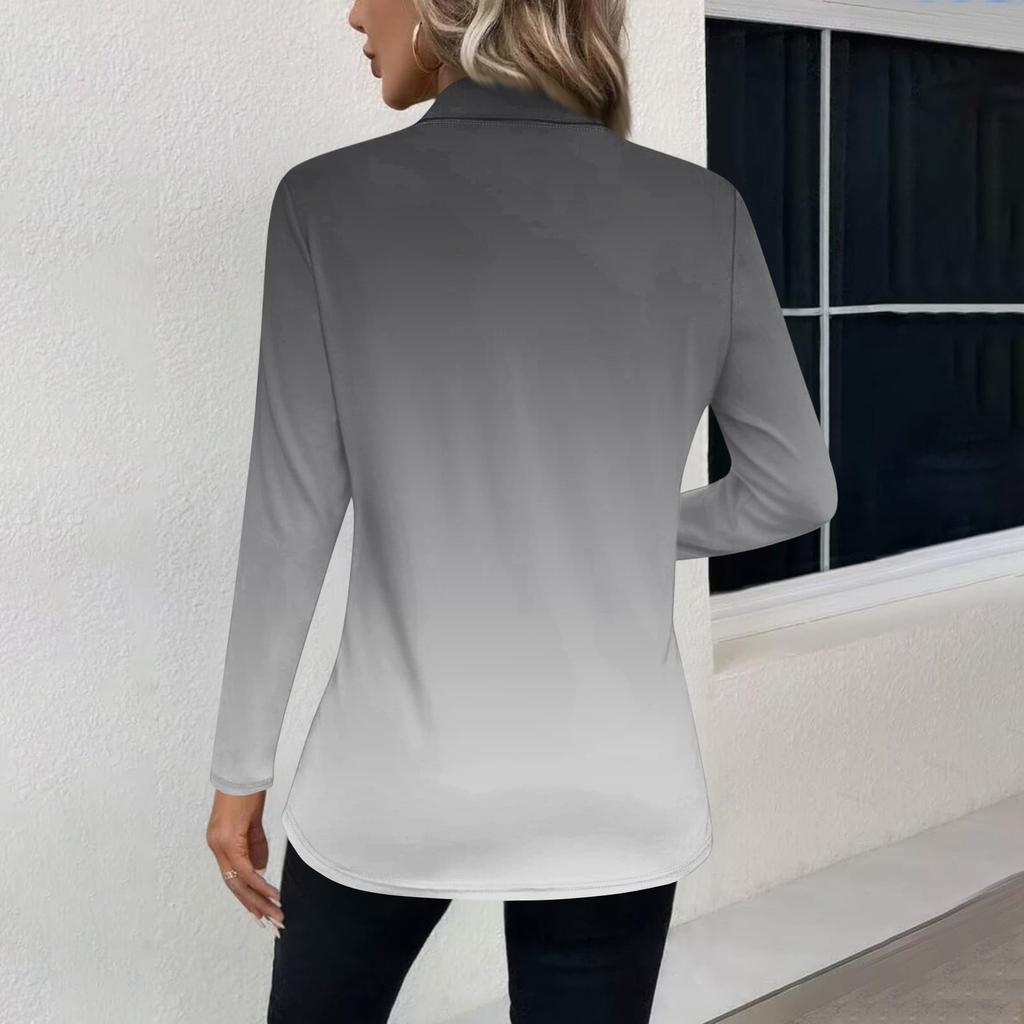 Damenmode Langärmeliges Hemd mit Farbverlauf und Stehkragen