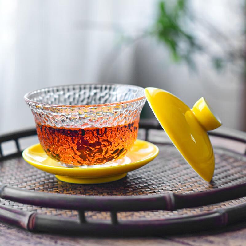 Jihong Red Ceramic Sancai Gaiwan with Glass Lid