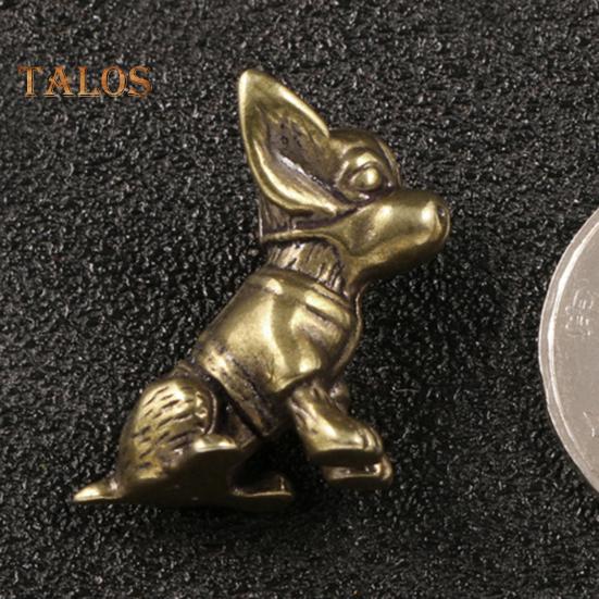 Brass Dog Figurine Vintage Puppy Model Mini Animal Metal Statue Sculpture Tea Pet Desktop Feng Shui Desktop Decoration Ornament