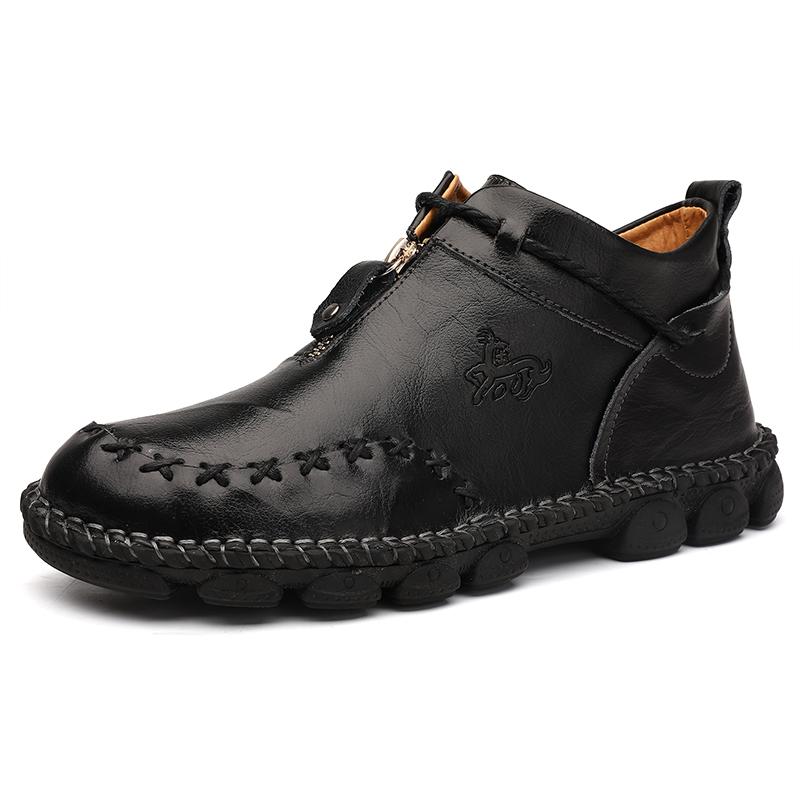 Men's Leather Boots Handmade Casual Ankle Boots for Men Zipper Shoes for Male 39-48