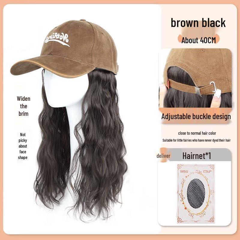 Fashionable Wool Curl Hat with Integrated Wig - New Enlarged Brim Full Head Set
