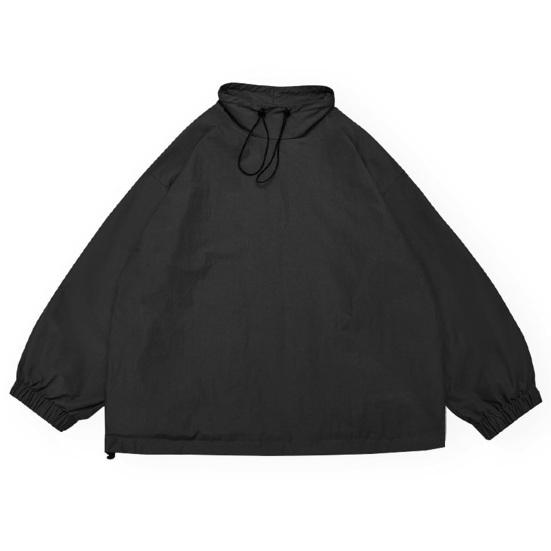 Men Jacket Solid Color Half Turtleneck Streetwear Autumn Washed Elastic Cuff Windbreaker for Daily Wear