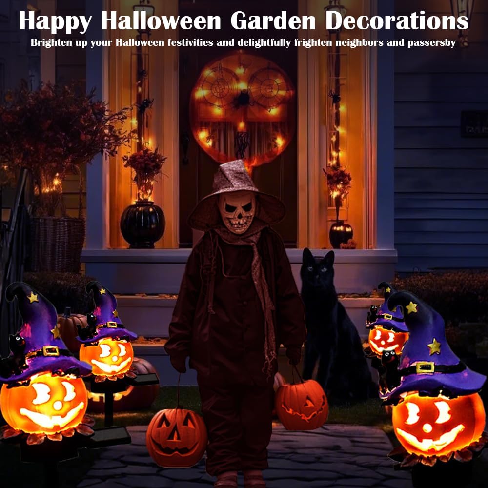 Outdoor Solar Pumpkin Ghost Pile Lamp Waterproof Halloween Decoration Weird Garden Courtyard Dusk to Dawn Terror Passage