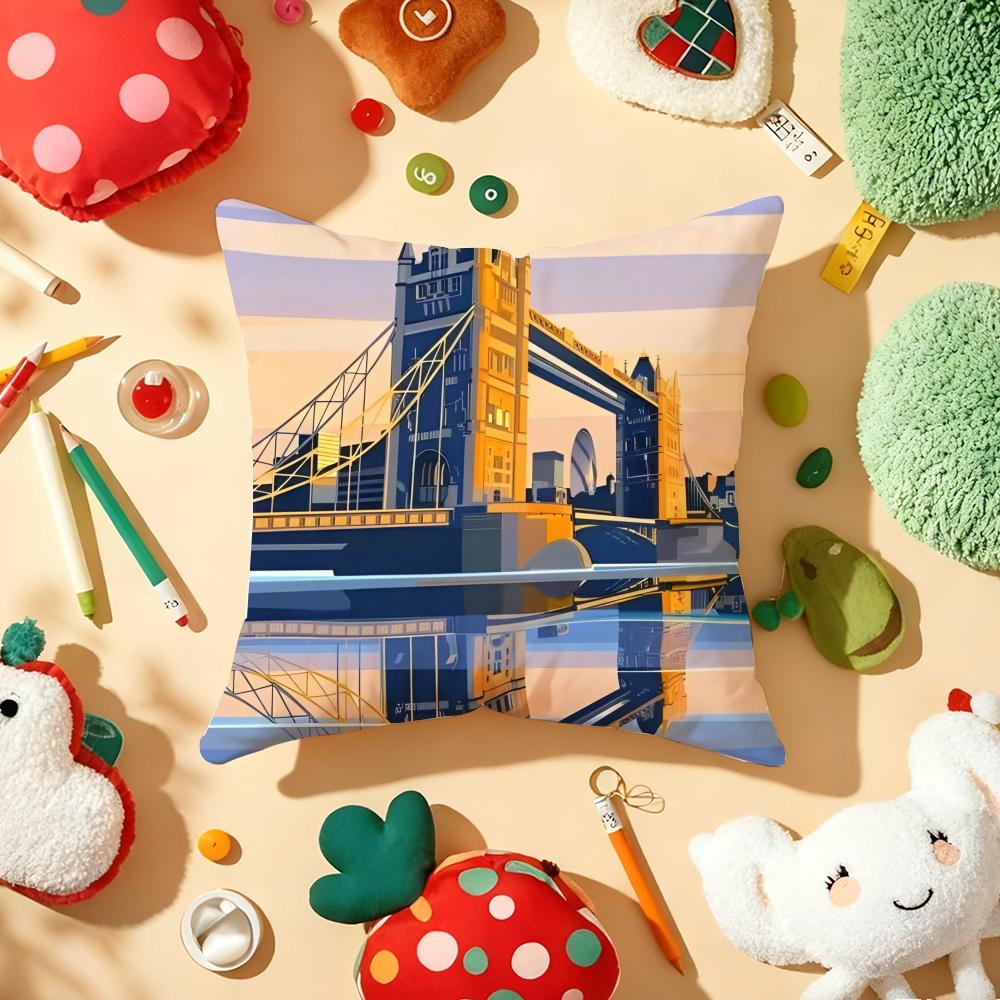 Uk Scenery Retro Cushion Cover Plush Fabric Soft Double-Sided Printed Sofa Warm Winter Home Gift Pillow Cover