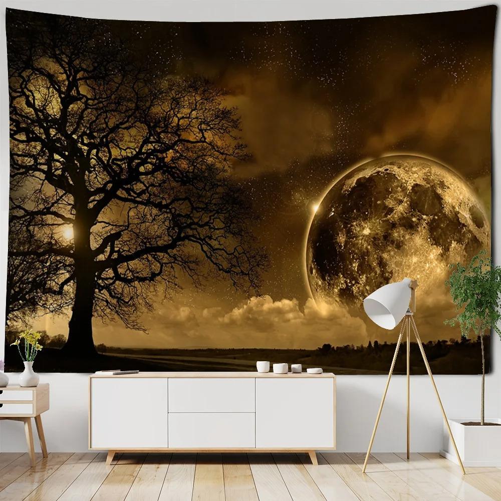 Prairie Night Scene Starry Sky Pattern Tapestry Home Wall Decoration Tapestry Bedroom Living Room Tapestry