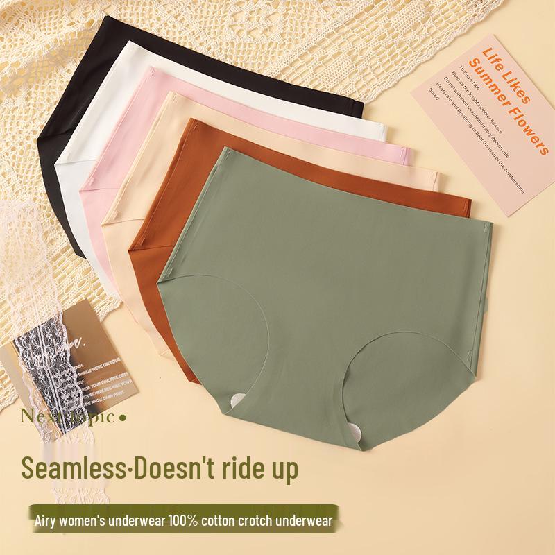 7A Mulberry Silk Mid-Waist Seamless Women's Panties with Antibacterial Crotch - Myelad Breathable Milk Skin Triangle.