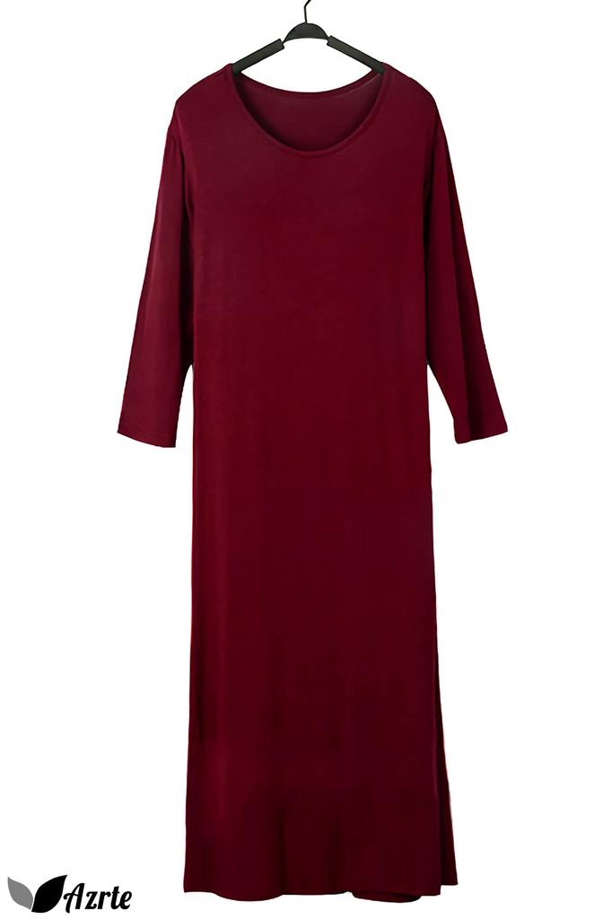 Azulte Maxi Long Solid Size Red Women's Dress, Sleeve, Color, Loungewear, Pajamas, One-Mile Wear, T-Shirt Dress, Red, 102, L,