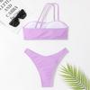 2023 European & American One-Shoulder Solid Color Split Bandeau Bikini Swimwear