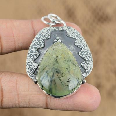 Presente de Aniversário Para Ela Pingente de Pedra Prehnita de Musgo Natural Prata de Lei 925