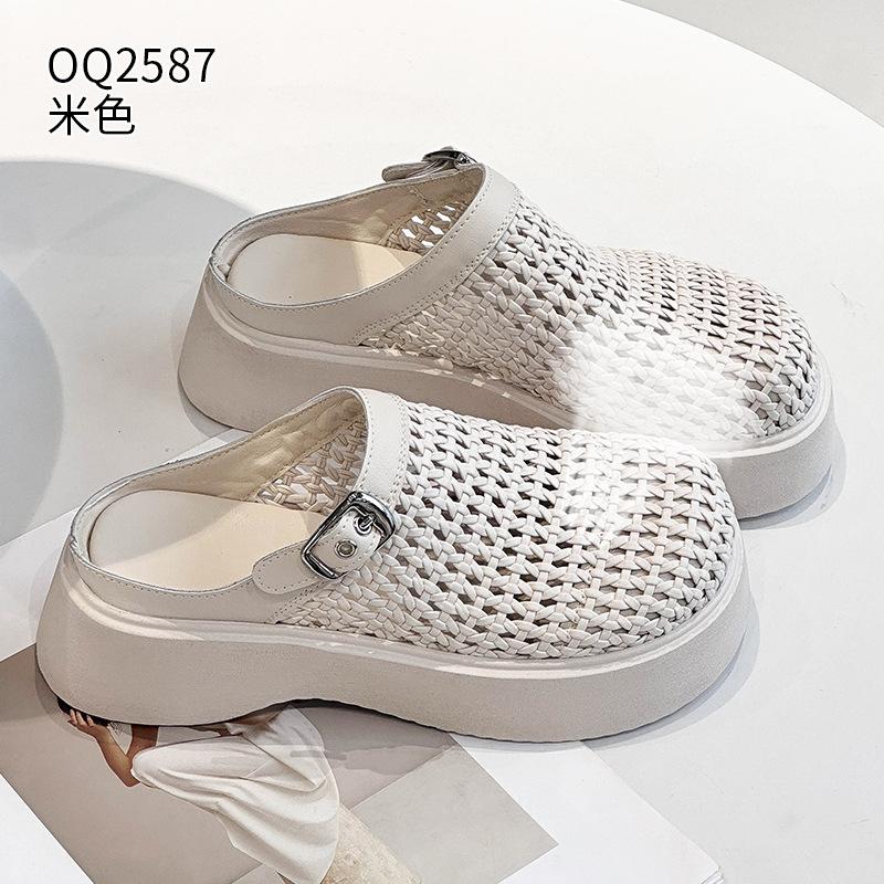 Pantofole con suola spessa indossano estate nuovo rete intrecciata traspirante pelle testa di borsa casual pigra a slittare