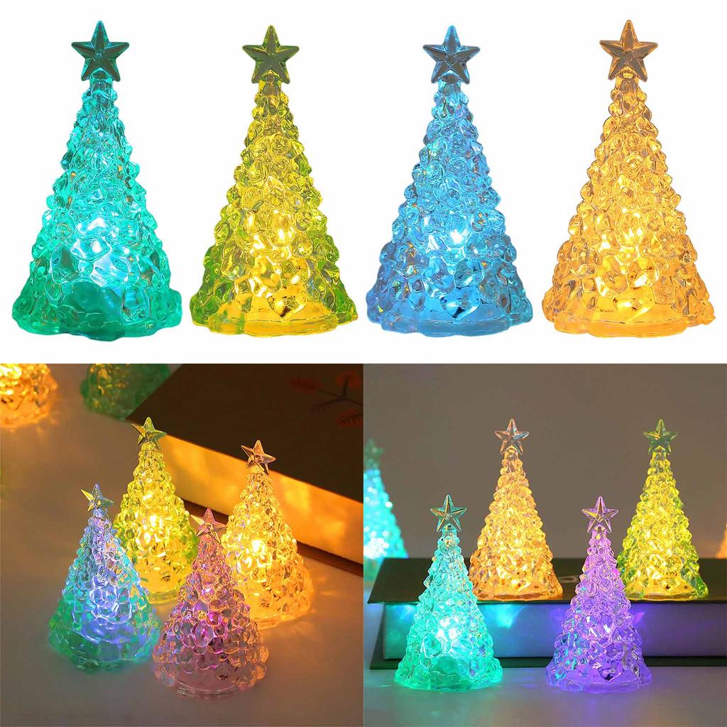 Christmas Tree Luminous Toy Crystal Night Lights LED Lamps Desk Ornament Decorations Home Party Decors Kid Gifts