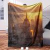 A View of Empire Building In New York At Sunset.-Themed Blanket - Comfortable Flannel Fabric Hypoallergenic Suitable for All Seaso