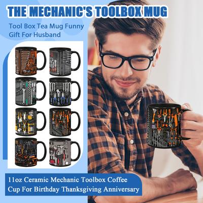 Kubek Skrzynka Narzędziowa Mechanika, 11oz Ceramiczny Kubek do Kawy Skrzynka Narzędziowa dla Mechanika na Urodziny Święto Dziękczynienia Rocznicę, Kubek do Herbaty Skrzynka Narzędziowa Zabawny Prezent dla Męża
