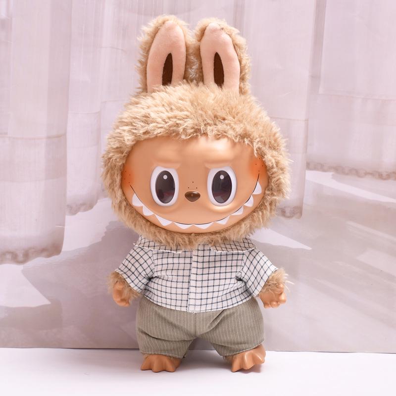 38cm Labubu Plush Doll Casual Outfit Set with Hat (Clothes Only)