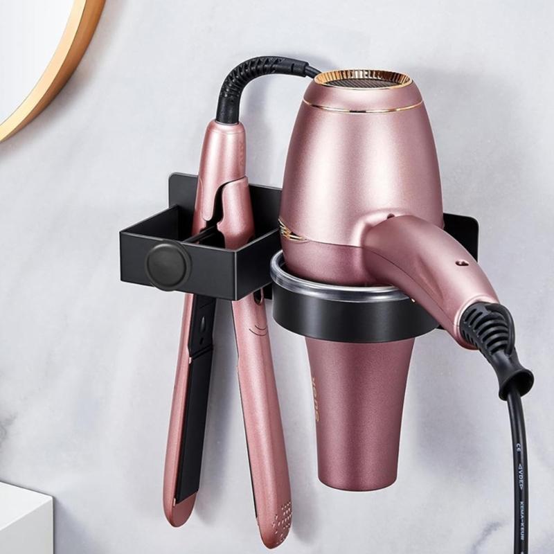 Self Adhesive Installation Blow Dryer Rack Convenient Hair Dryer Wall Shelf Aluminum Stand Holder for Bathrooms