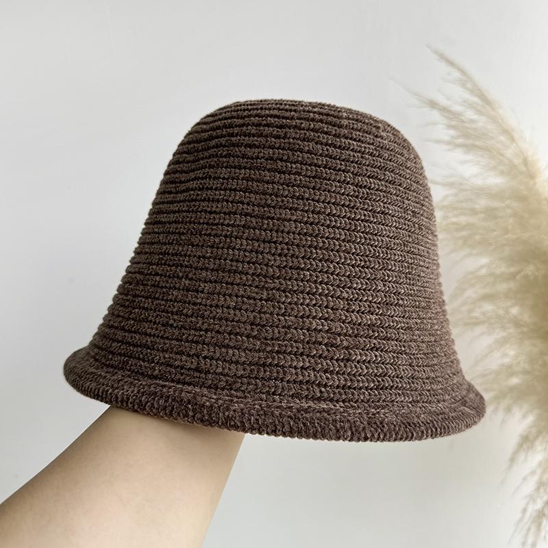 Retro warm knitted wool hat foldable small face big head circumference basin hat bucket hat autumn and winter ear protection hat