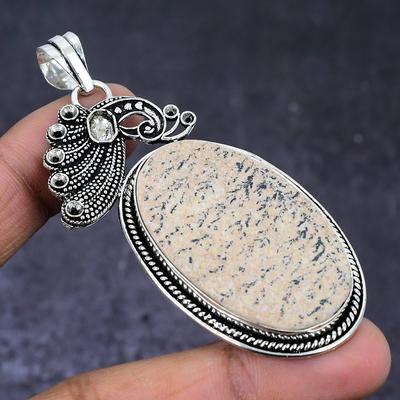 Natürlicher Psilomelan Dendritischer Edelstein 925 Sterlingsilber Anhänger 2,96" c3H09
