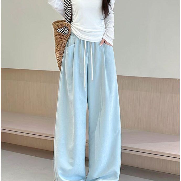 

Брюки-облака «молочный мусс» в ленивом стиле для женщин, весенние свободные облегающие повседневные универсальные брюки в пол с широкими штанинами на завязках M