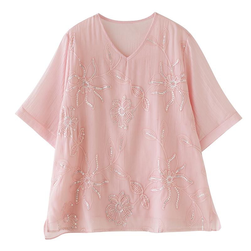DIMANAF 2026 Große Größen Sommer Damen T-Shirts Lässige Damen Tops Tunikahemd Stickerei Floral Oversize Lockere T-Shirts
