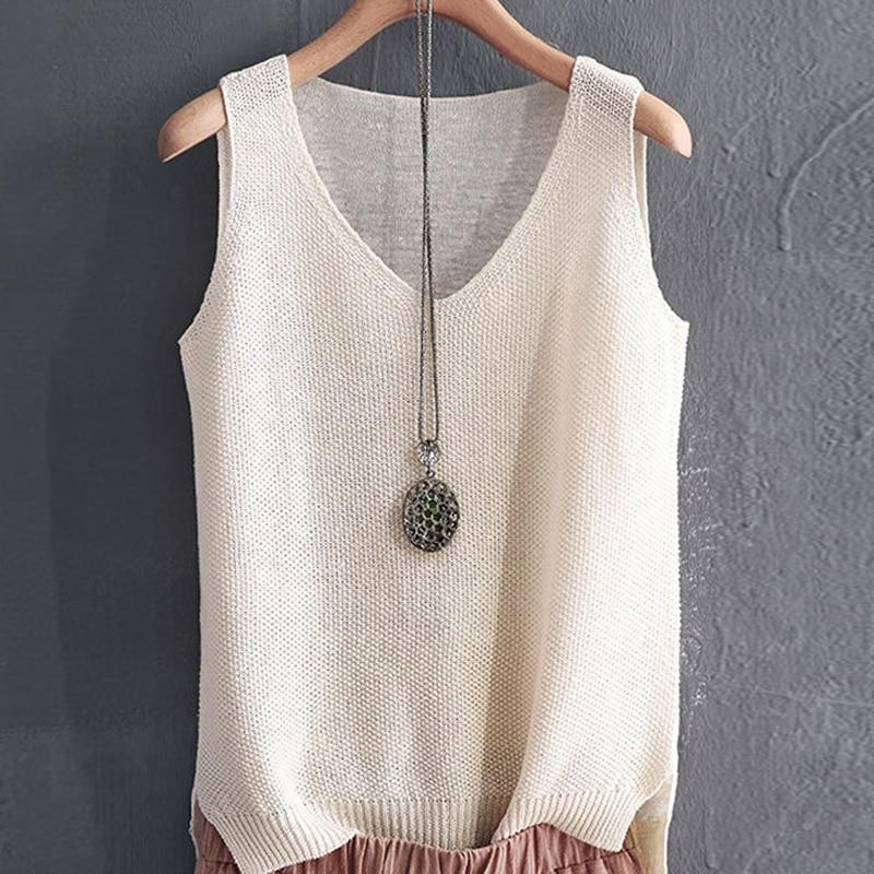 

Летние женские топы, вязаная майка без рукавов, женские пуловеры, повседневный вязаный жилет с v-образным вырезом, топы для женской одежды J05 One Size абрикосовый