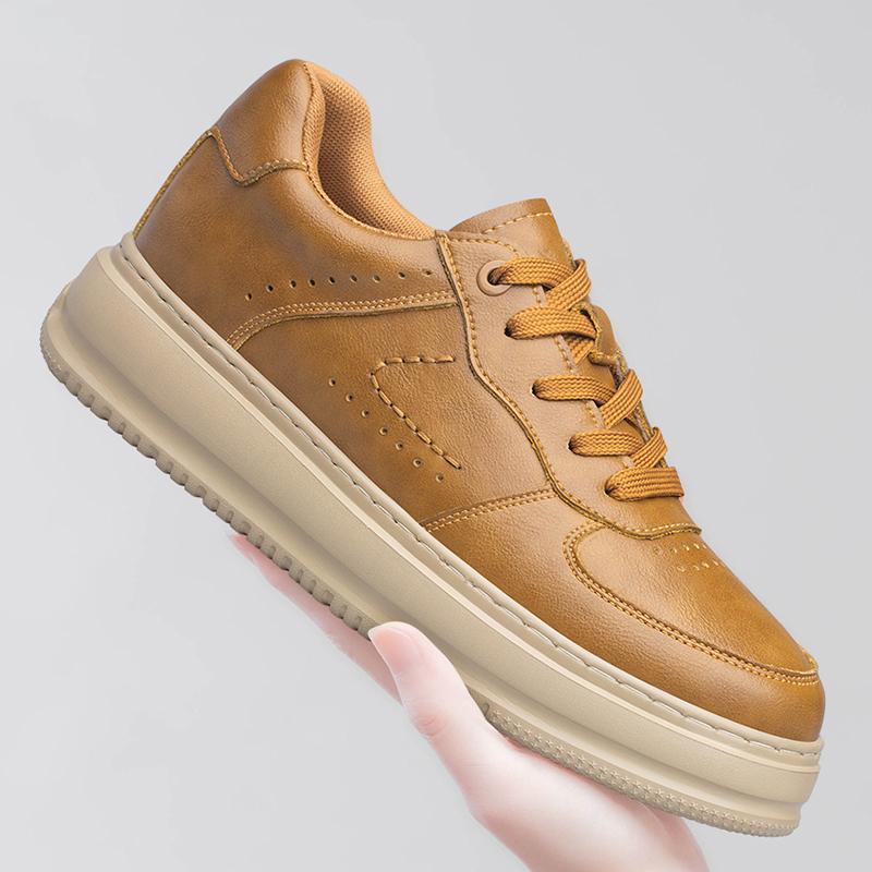 Men's Casual Leather Chunky Elevator Sneakers 7cm Height Increasing Shoes Breathable Comfortable Thick Soled Lift Sports