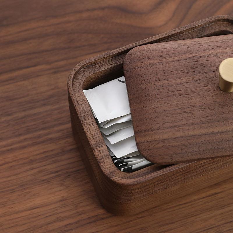 Creative Black Walnut Dental Floss Storage Box Solid Wood Nordic High-end Home Desktop Toothpick Holder Cotton Swab Box