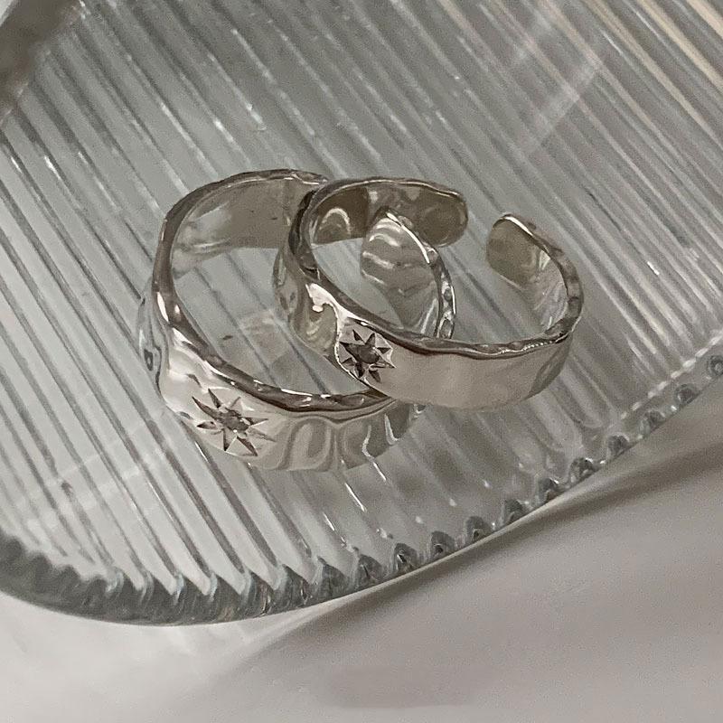 925 Silver Star Open Ring Y2K Couple Zircon Jewelry Wide Retro Finger Rings for Women Men Lovers Gift
