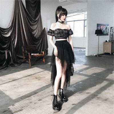 Women's High Waist Bust Mesh Skirt Short Korean Office Lady  Ball Gown  Knee-Length