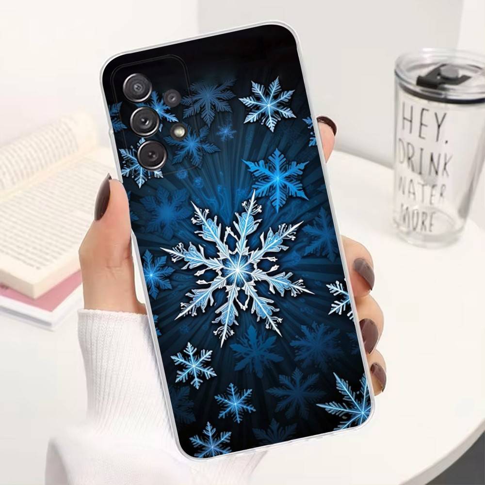Art Christmas Snowflakes For Samsung A51,30,71,S9,Ultra,Lite,S23,22,21,PIus,10,20,FE,Transparent, Silicone Case