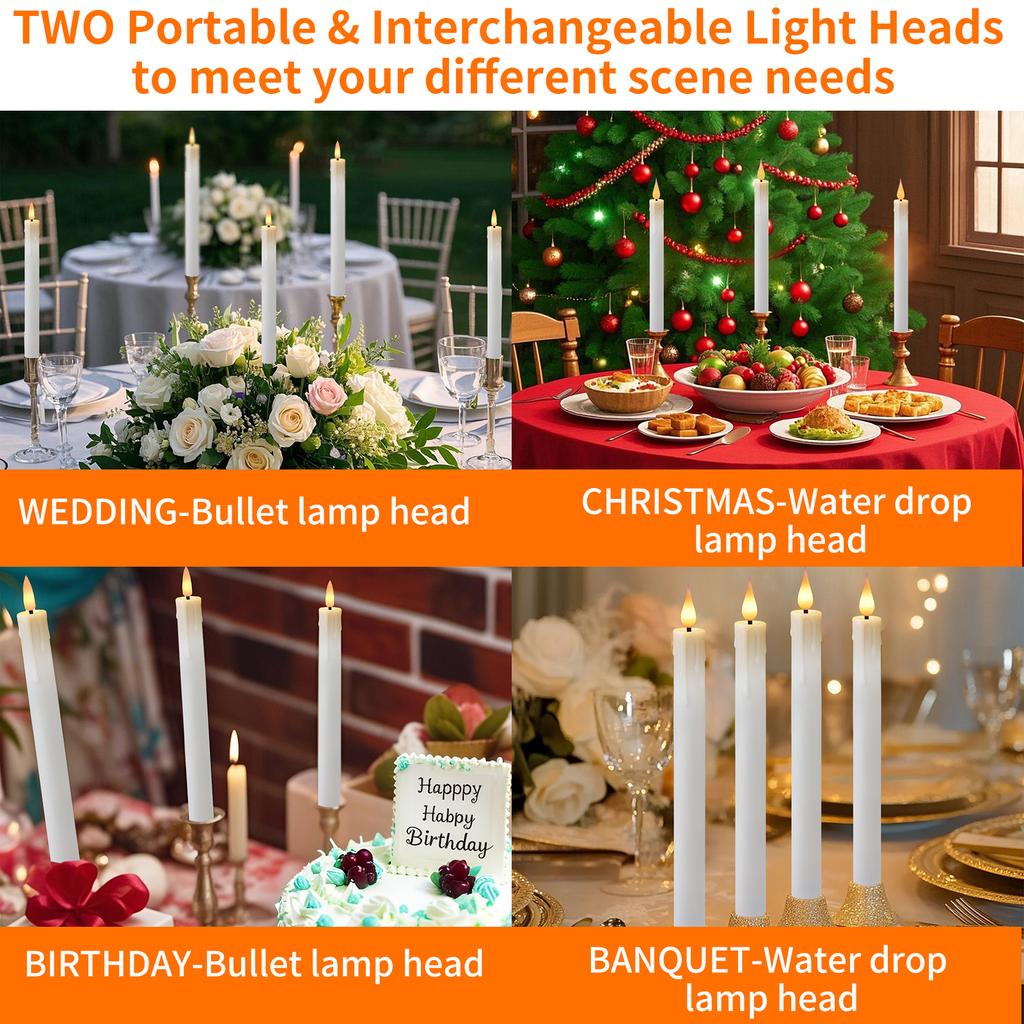 LED Taper Candles with 2/4styles Flameshape Remote Control Battery Operated Candlesticks Flickering Flameless Christmas Lighting