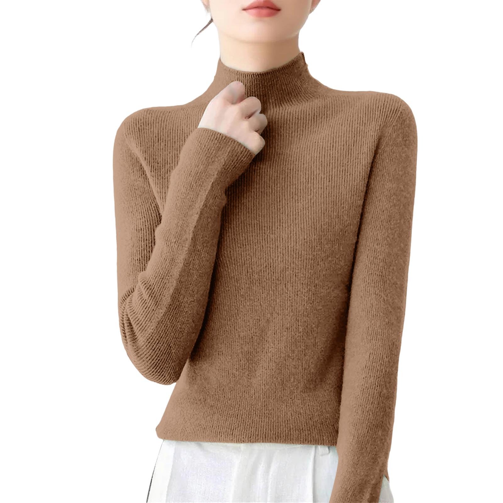 

Women s Casual Round Neck Base Layer Knitted Long Sleeve Solid Color Sweater XXL верблюд