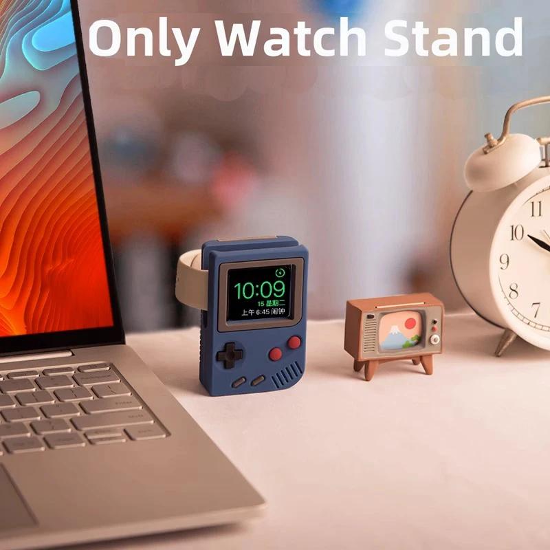 Schreibtischhalter für Apple Watch Lade-Ständer Retro-Computer-Muster Ladebasis für iWatch 8 7 6 5 4 3 2 SE Silikon-Dock