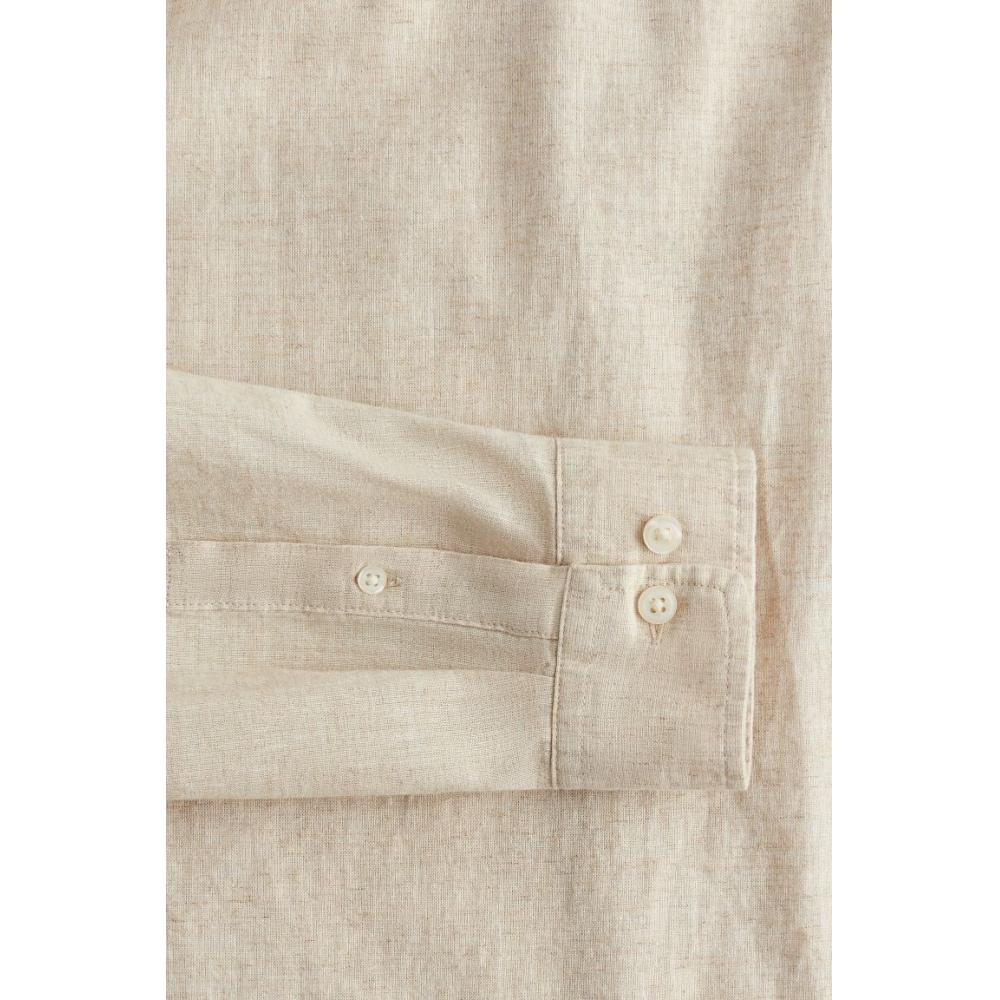 H M Regular Fit Linen Blend sHirt ligHt Beige