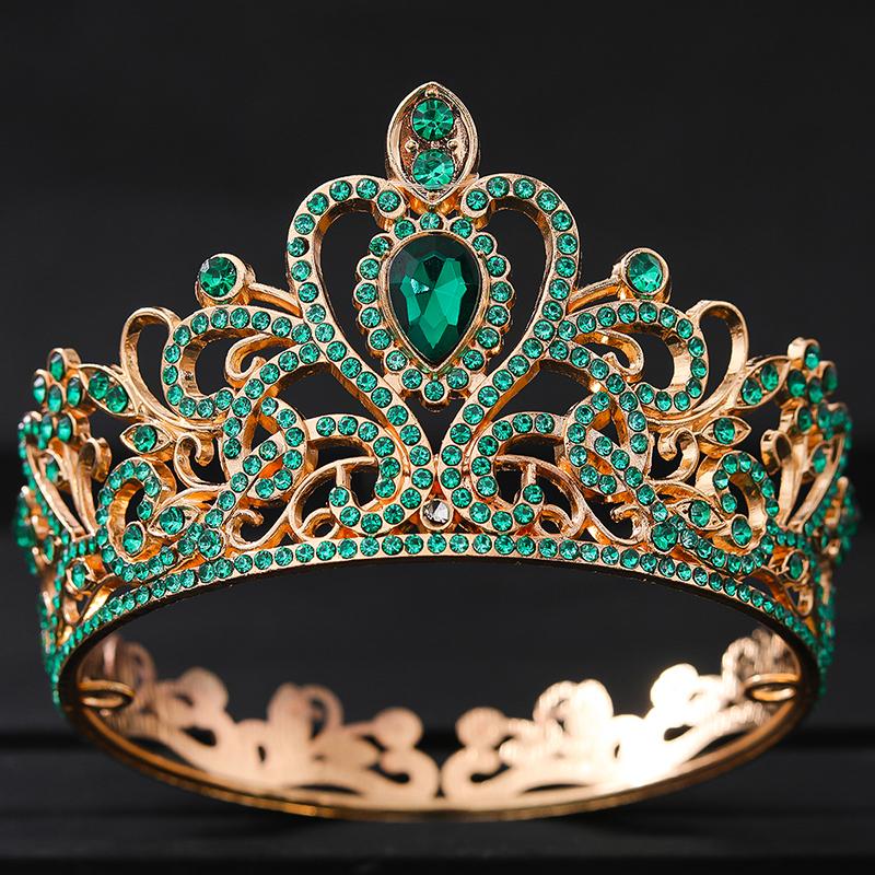 Grüne Kristall Diademe und Kronen Stirnband für Damen Party Strass Krone Braut Hochzeit Haar Accessoires Schmuck Krone Diadem