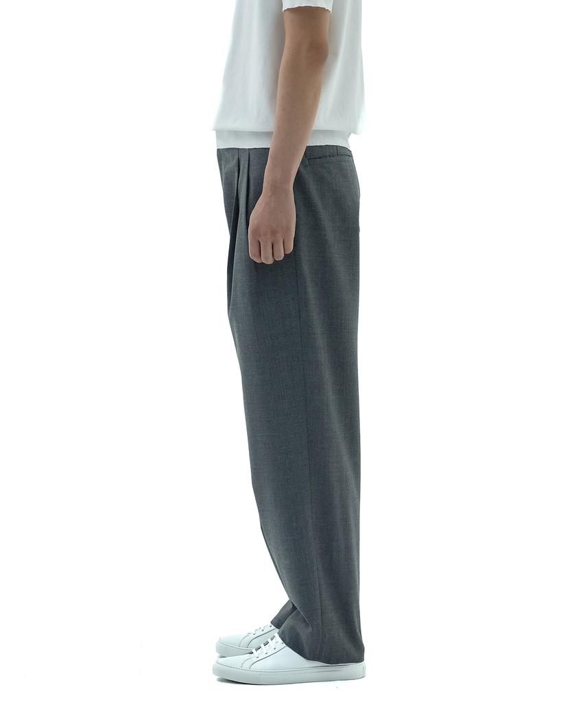 Neibieol Tropical Wool Double-Pleat Wide Pants - Charcoal