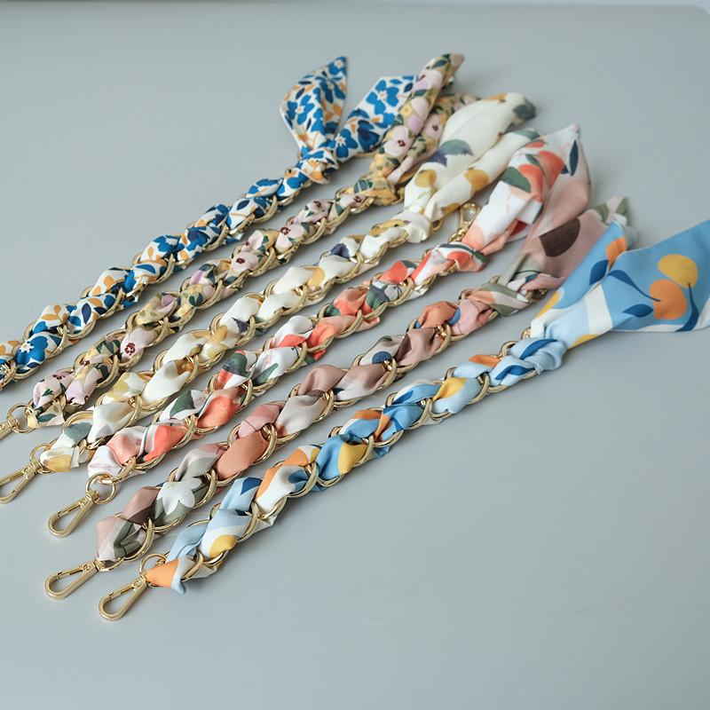 New Fashion Spring Summer Woman Handbag Accessory Part Chains Detachable Replacement Floral Silk Cotton Scarve Strap Women Chain