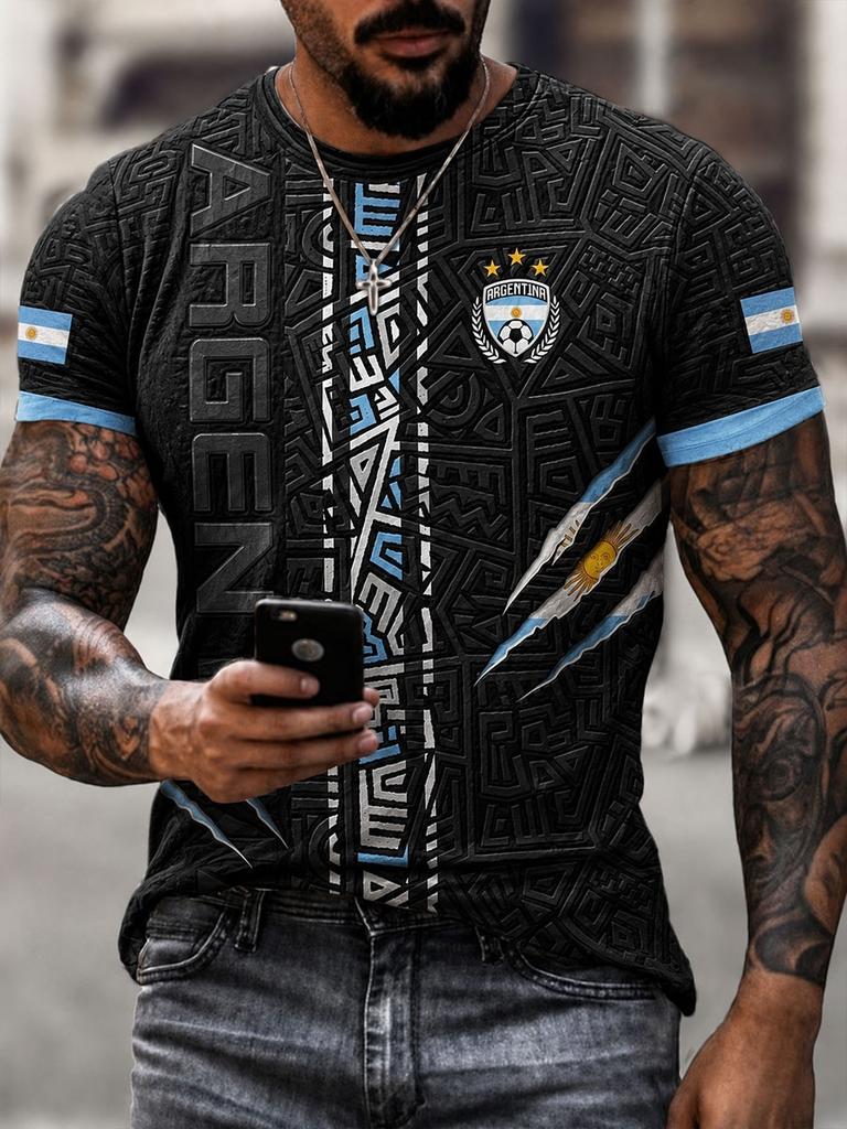 2026 Camiseta de Fútbol para Aficionados de la Selección Argentina Rayas Azules y Blancas Sol 3D Secado Rápido Deportiva Casual Camiseta para Hombre