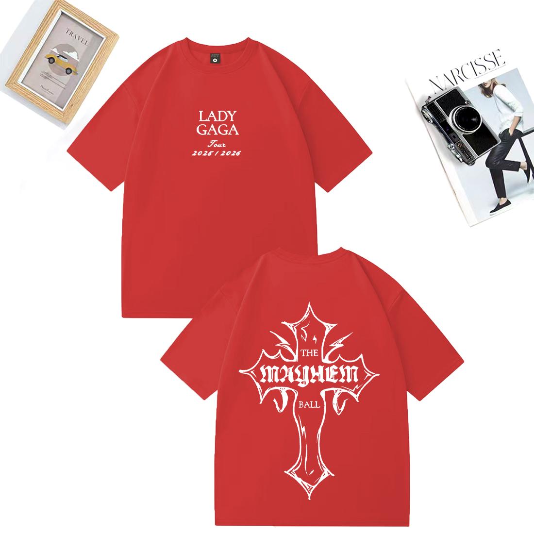 

Lady Gaga MAYHEM Cross Cutoff Graphics T Shirt Men women Street Hip Hop short sleeve vintage clothes Casual 100% Cotton TShirts M